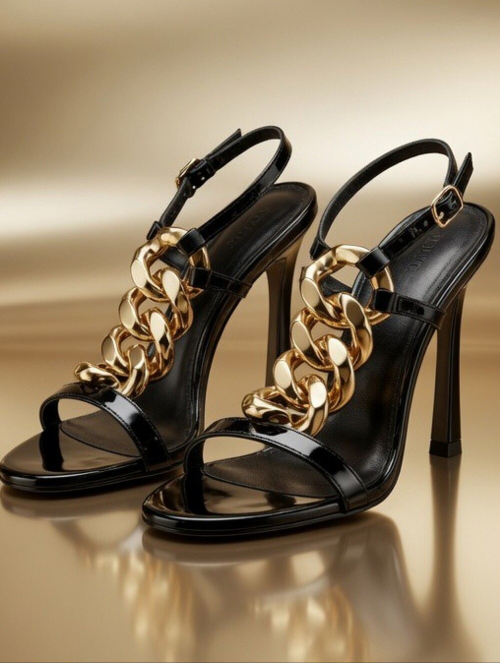NWOT Black With Gold Chain 4 Inch Size 7 OSOS Design Heels